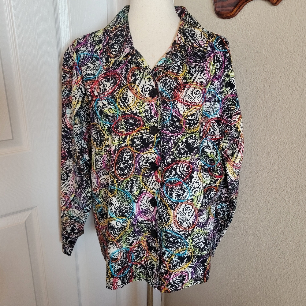 Colorful Tailored Paisley Print Collared Jacket / Blazer Size 1X